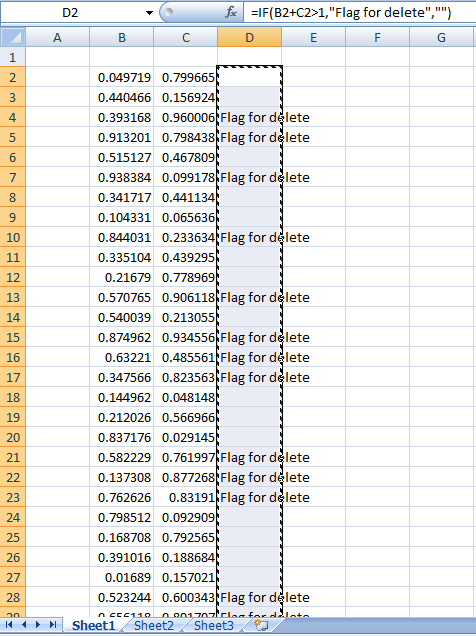 Select and copy column results in the spreadsheet